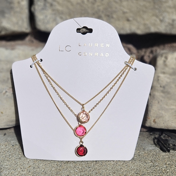 Lauren Conrad 3 layered gem gold toned necklace new - Picture 1 of 2